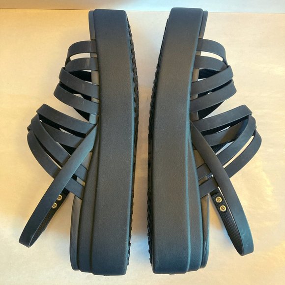 Black Crocs Strappy Sandals LiteRide Platform Women's 11 Comfortable Wedge Soft - Picture 6 of 7